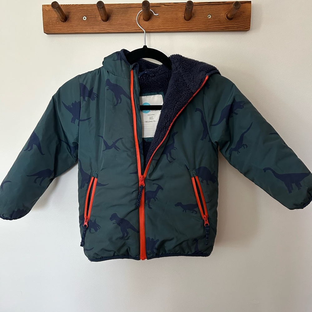 Kids Dinosaur Print Jacket - Green and Orange